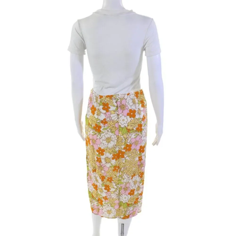 Rahi Womens Floral Print Front Slit Ruched Skirt Multi Colored Size Small